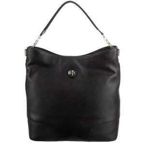 Tory Burch Chelsea Slouchy Chain Hobo Bag Black Pebbled Leather Large Gold Logo